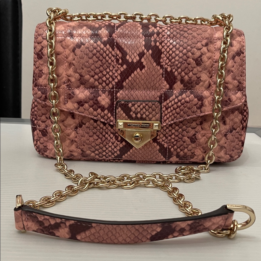 Micheal Kors Soho Large Quilted Snake Embossed Leather Crossbody Bag Size M